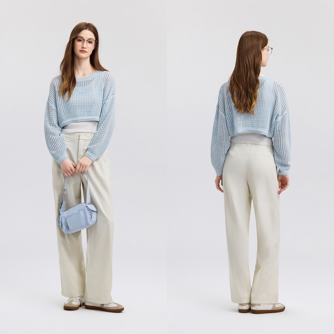 レース 服 透かし編みショート丈ニットトップス