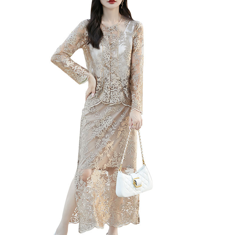 レース 服 花模様シースルーレースワンピース