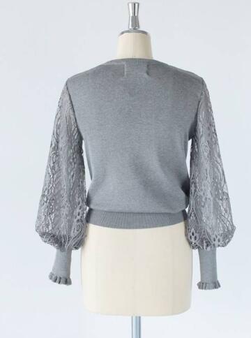 レース 服 秋冬新作レース袖ニットセーター上品カジュアルトップス
