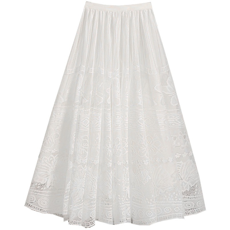 レース 服 新作レース刺繍ロングスカート上品な透け感