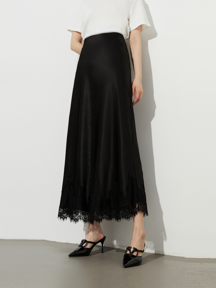 レース 服 裾レース光沢サテンペチスカート