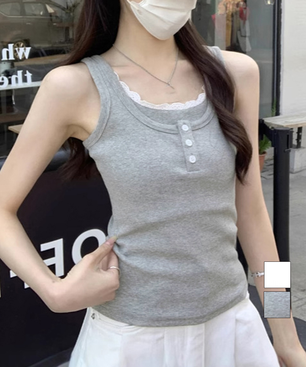 レース 服 レース付きリブタンクトップ 重ね着インナー