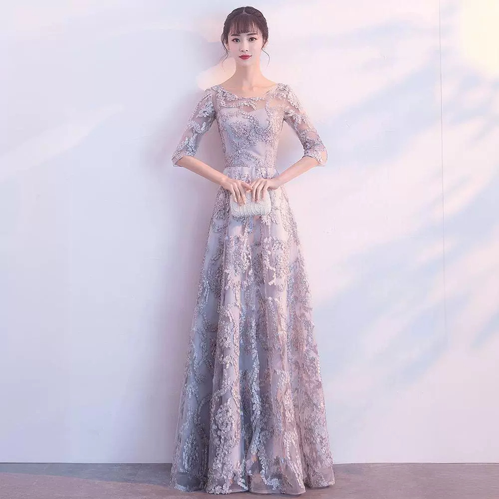 レース 服 花園の夢 七分袖ロングワンピース