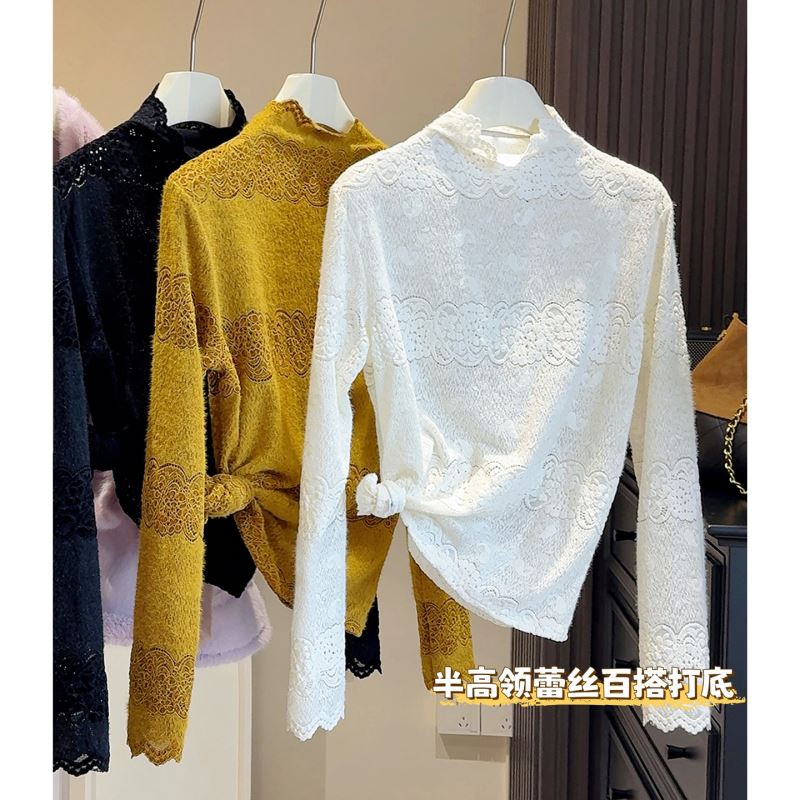 レース 服 新作レース長袖トップス スリムインナー3色展開