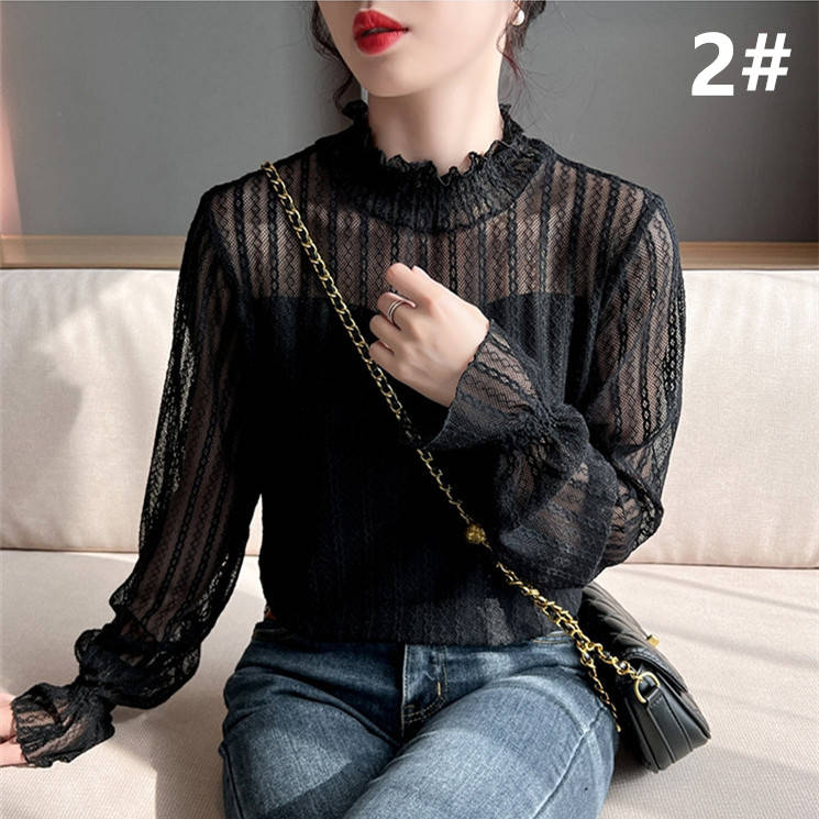 レース 服 秋冬新作 レース ハイネック トップス 上品 着回し抜群