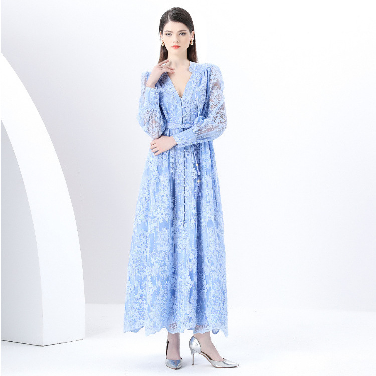 レース 服 優美花レース 前開きロングワンピース