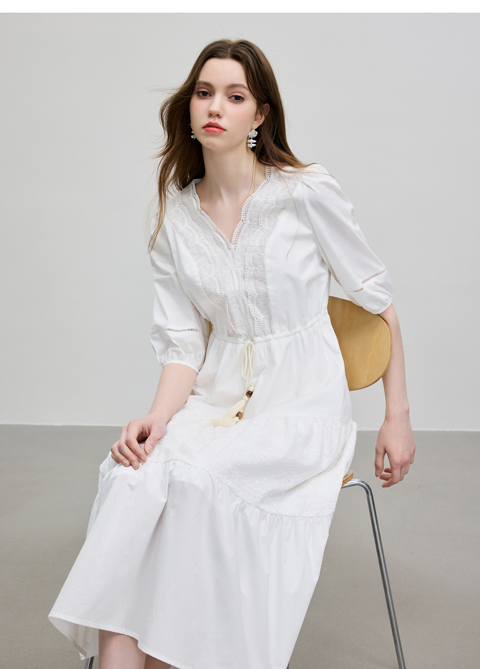 レース 服 優美なレース切替ティアードワンピース