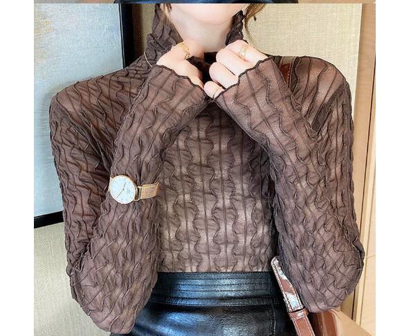 レース 服 エレガント レース ハイネック 長袖 トップス