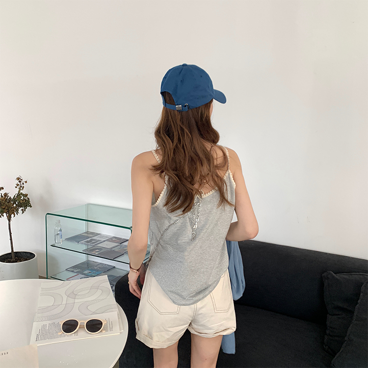 レース 服 レース縁どりボーダーキャミソール