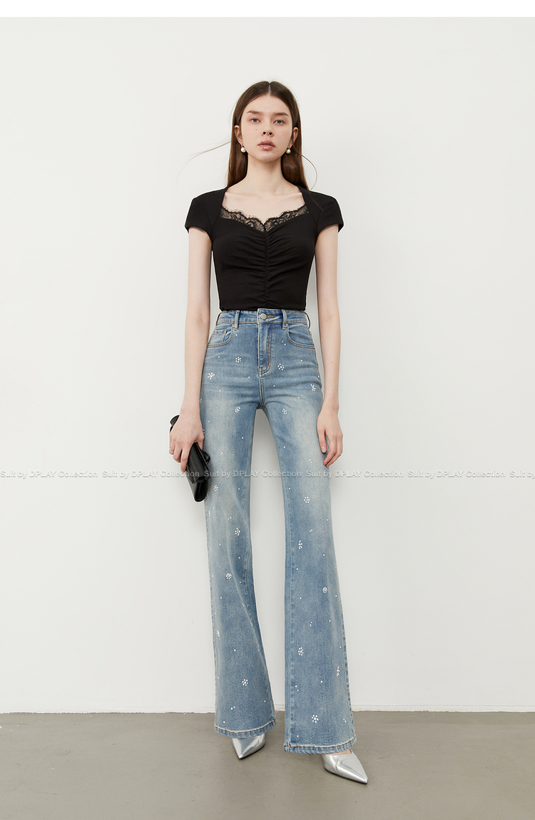 レース 服 レース縁取り ギャザートップス