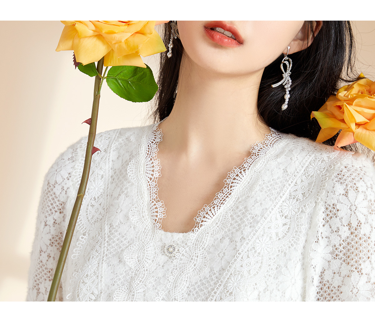 レース 服 花柄レース 長袖フレアワンピース