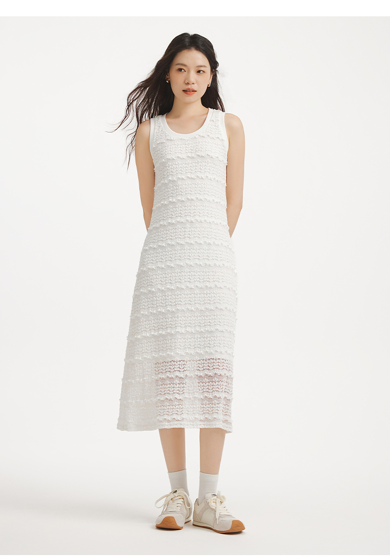レース 服 透かし編みノースリーブレースワンピース