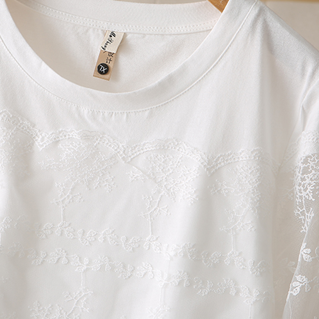 レース 服 花刺繍レース切替カットソー