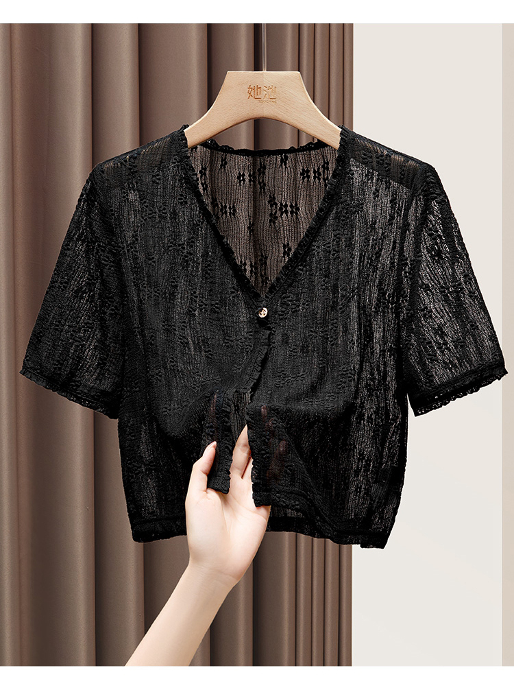 レース 服 花刺繍ショート丈レーストップス