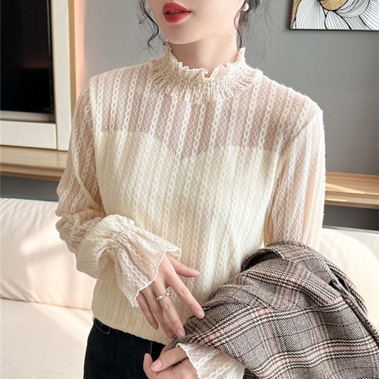 レース 服 秋冬新作 レース ハイネック トップス 上品 着回し抜群