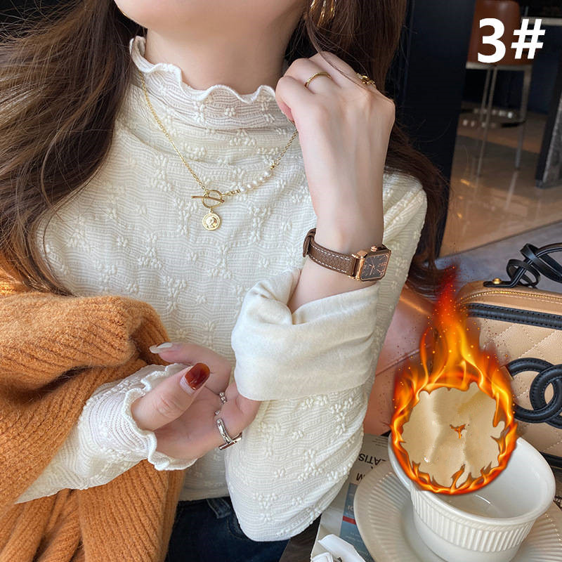 レース 服 秋冬新作 レース裏起毛トップス スタンドカラー上品ブラウス