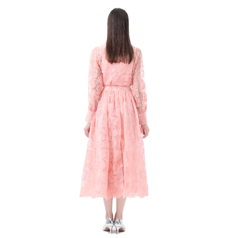 レース 服 シアーレース シャツカラーワンピース