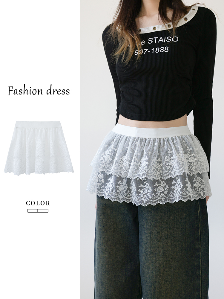 レース 服 二段重ねレース付けスカート
