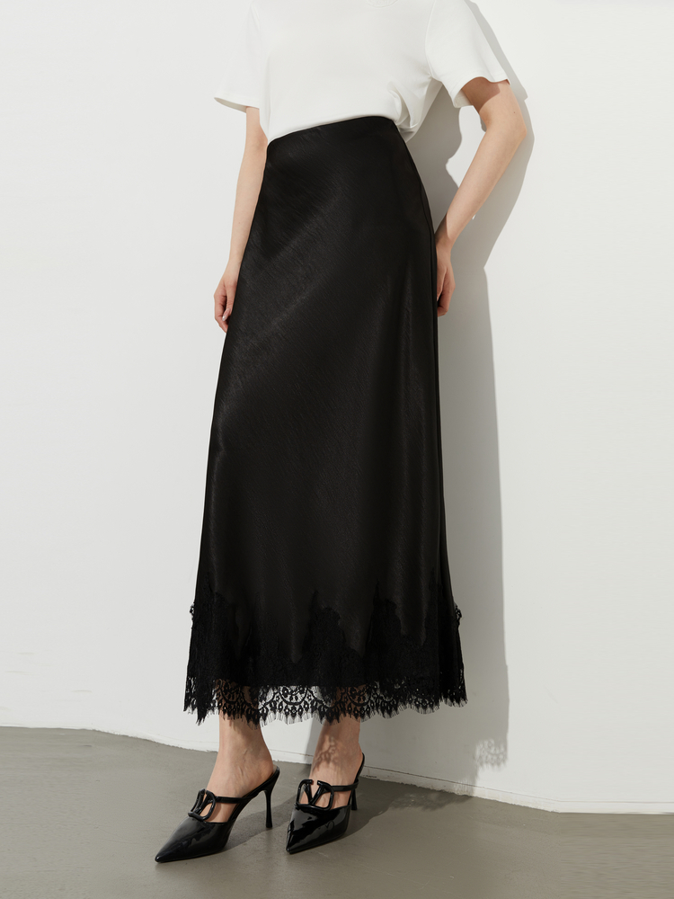 レース 服 裾レース光沢サテンペチスカート