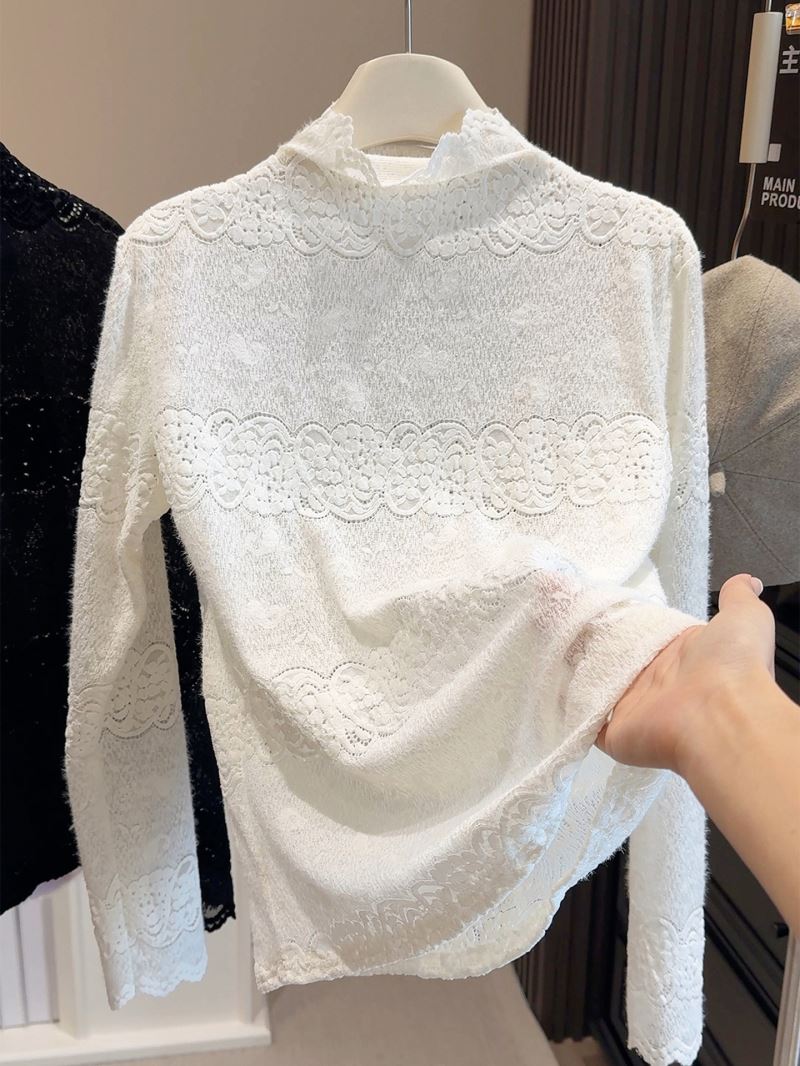 レース 服 新作レース長袖トップス スリムインナー3色展開