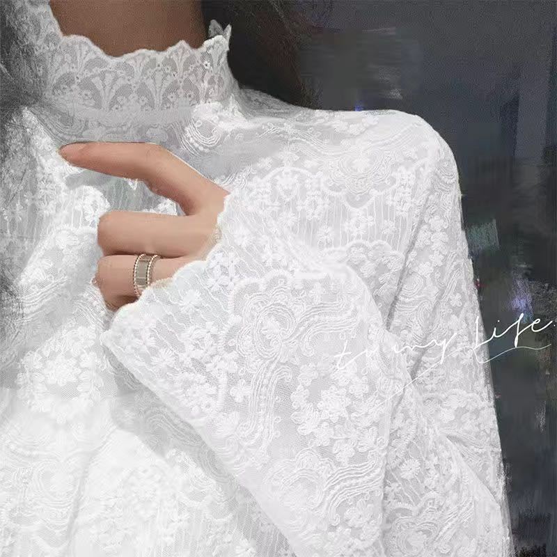 レース 服 立ち襟レース長袖ブラウス個性的トップス