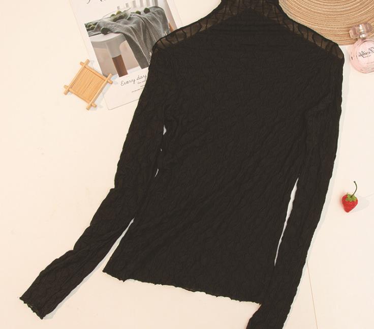 レース 服 レース ハイネック 長袖 インナー トップス 韓国風 伸縮性