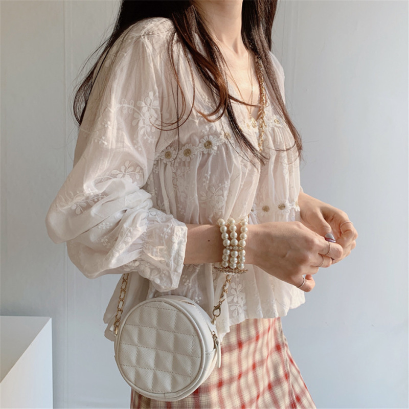 レース 服 花柄刺繍レースブラウス ふんわりフリル袖 長袖
