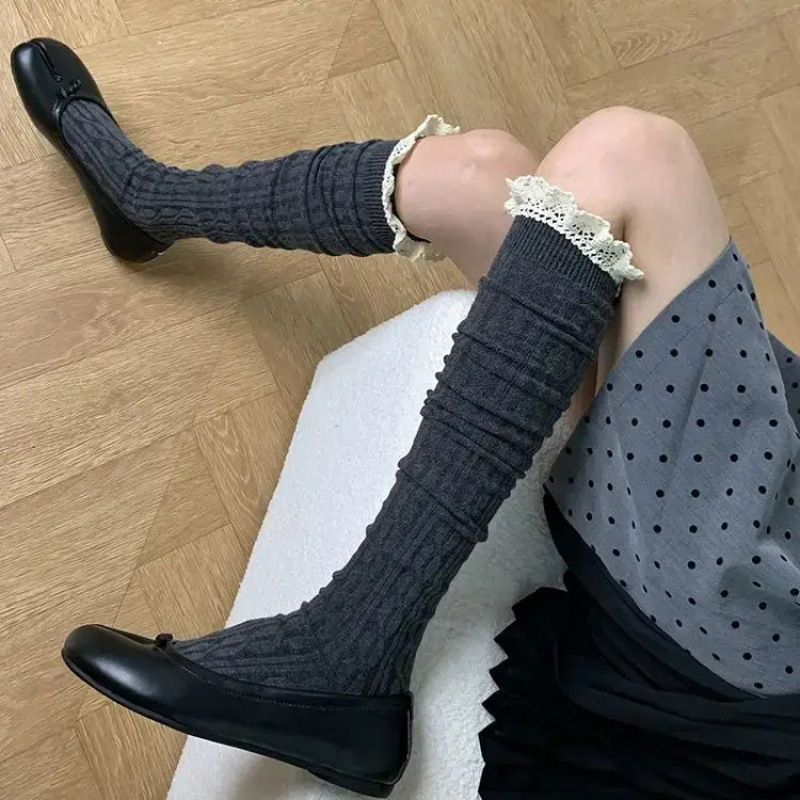 レース 服 レース縁取りニットソックス