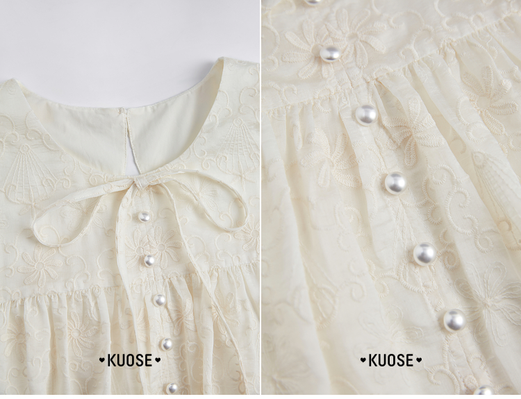 レース 服 花刺繍リボンノースリーブブラウス