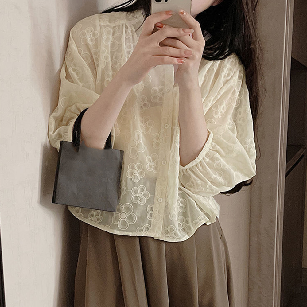 レース 服 花柄刺繍レース長袖ブラウス レディース