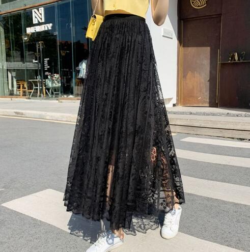 レース 服 ハイウエスト白レースロングスカート