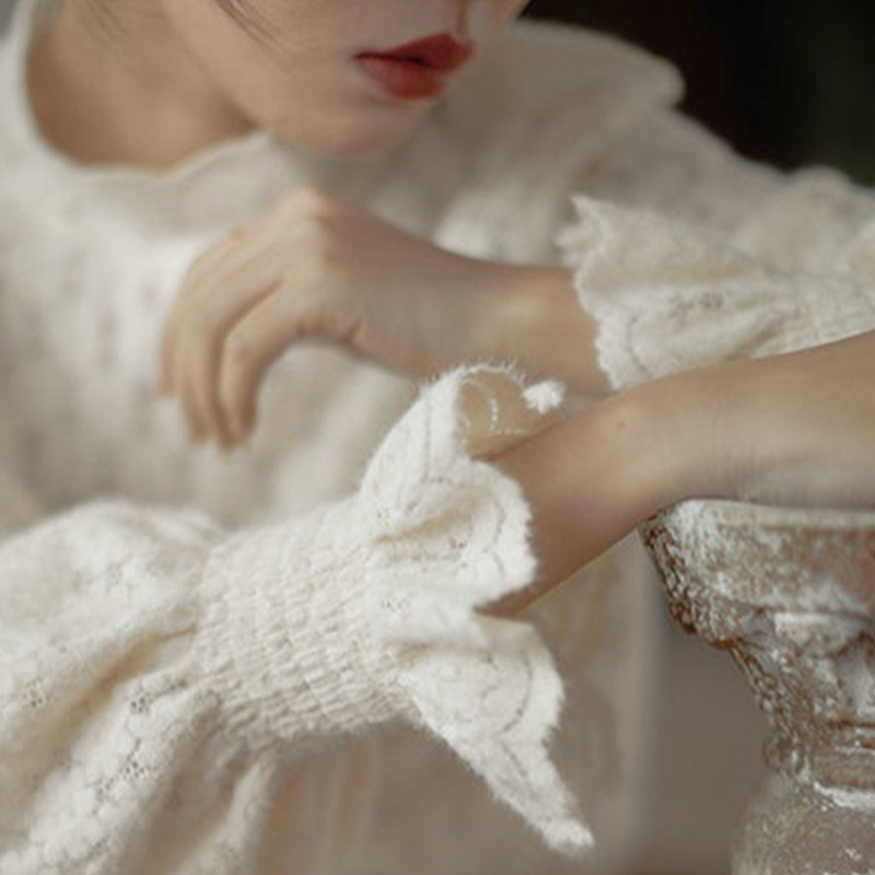 レース 服 レディース長袖レース編みプルオーバー秋冬トップス