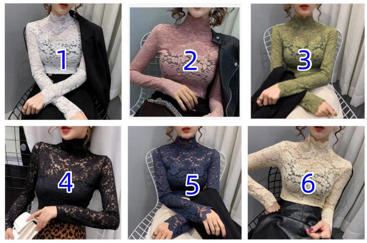 レース 服 秋新作レディース長袖ハイ襟レースインナートップス