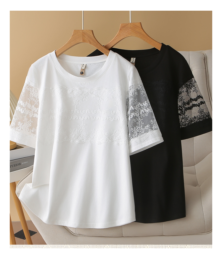 レース 服 花刺繍レース切替カットソー