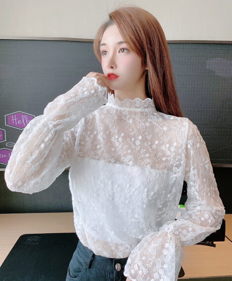 レース 服 レディース秋冬レースシャツ透け感ラッパ袖トップス