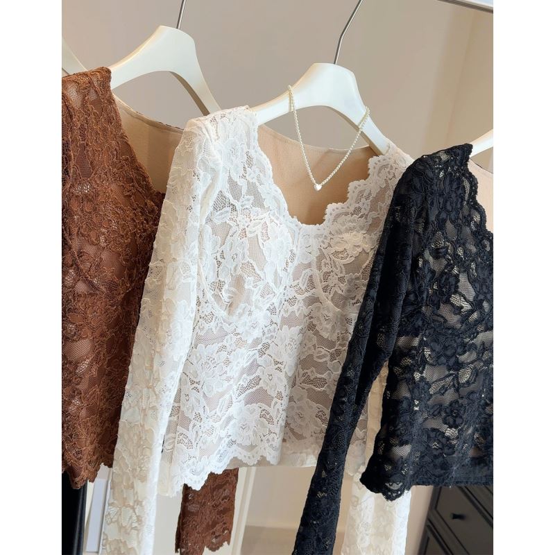 レース 服 レース長袖インナートップス裏起毛韓国風３色