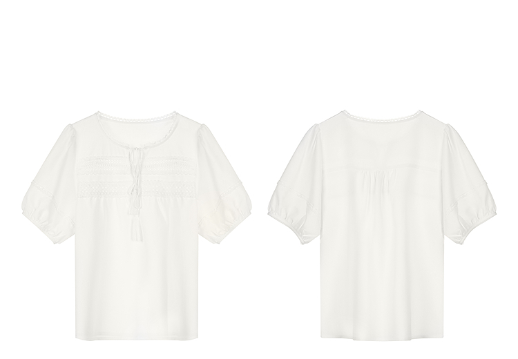 レース 服 胸元レース パフスリーブブラウス