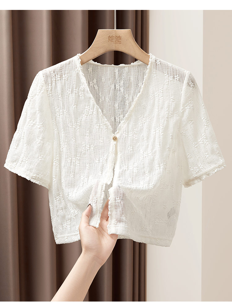 レース 服 花刺繍ショート丈レーストップス