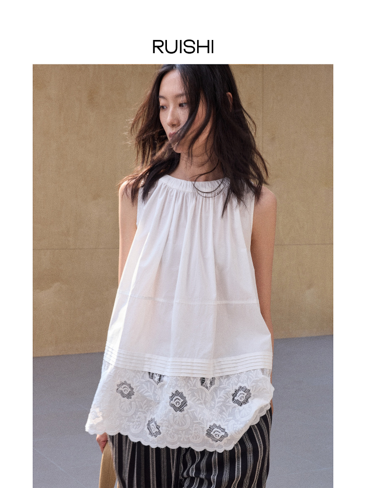 レース 服 花刺繍レースノースリーブブラウス