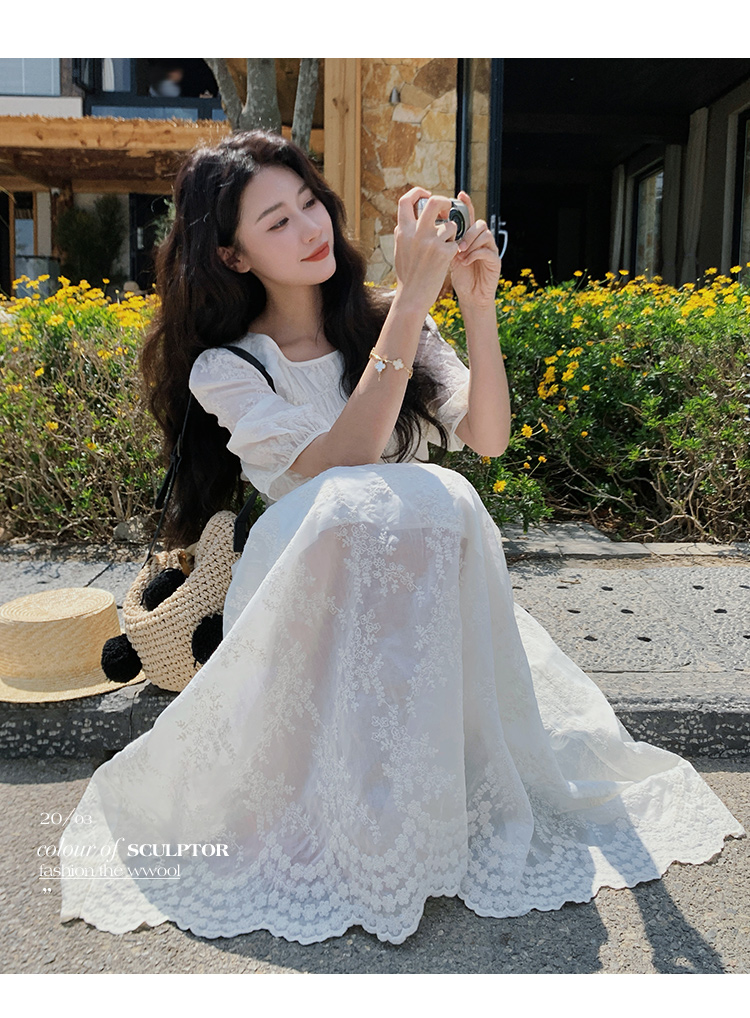 レース 服 夏風香る花刺繍レースワンピース