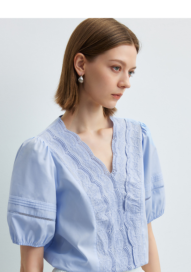 レース 服 花柄刺繍レース胸元ブラウス