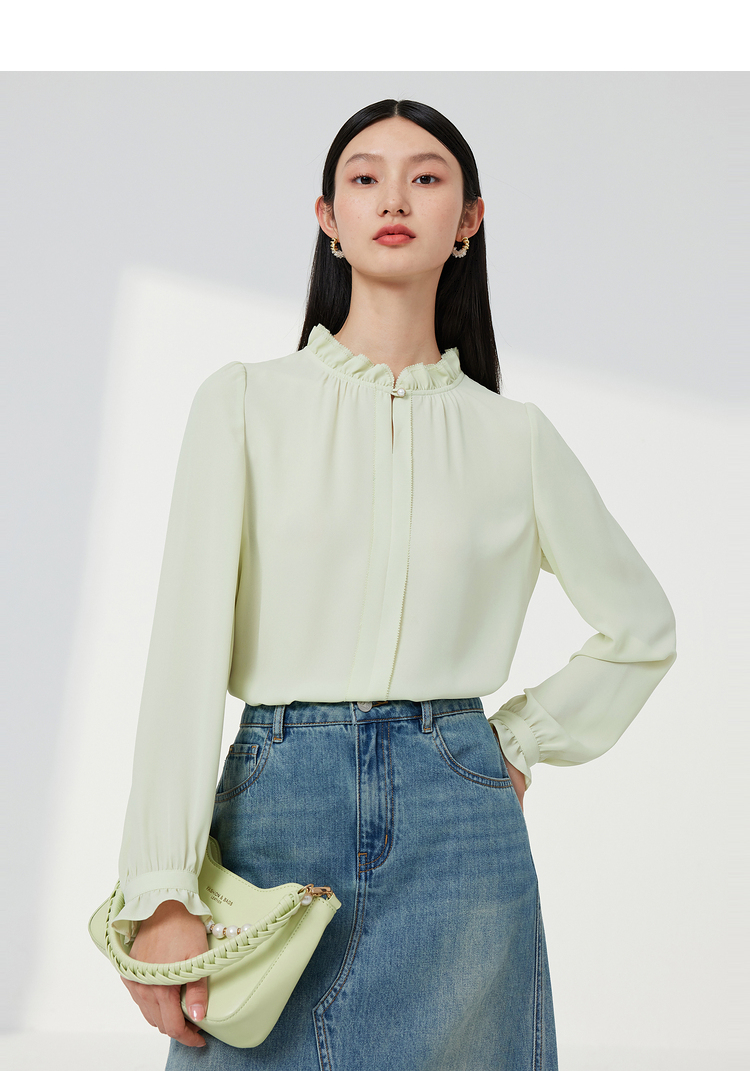 レース 服 フリルネック シアーレースブラウス
