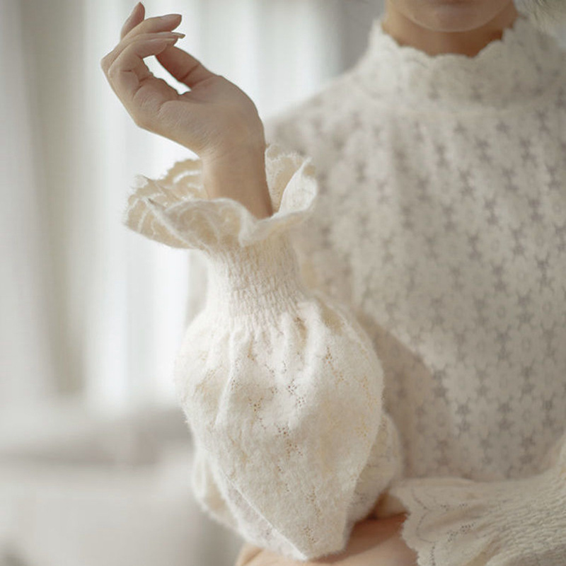 レース 服 レディース長袖レース編みプルオーバー秋冬トップス