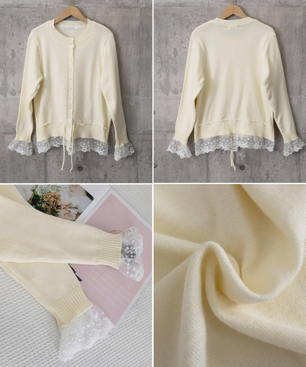 レース 服 レース切替ニットカーディガン長袖秋冬