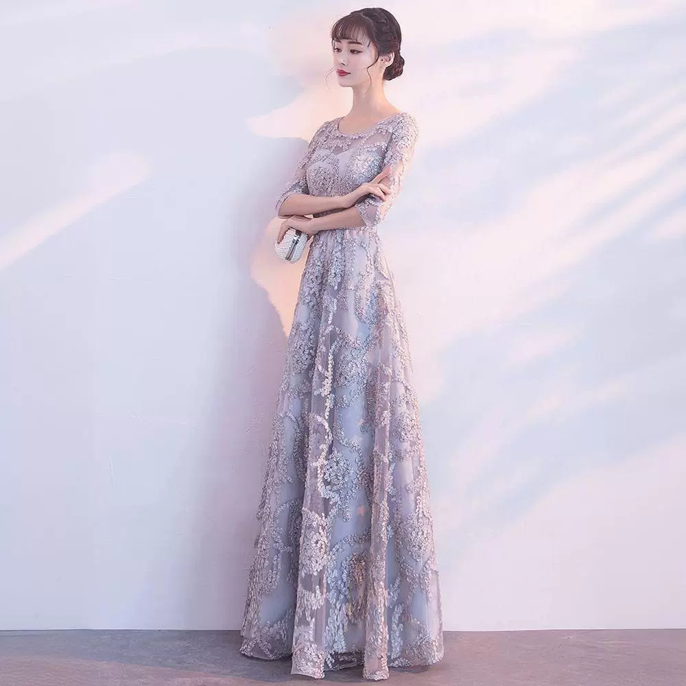 レース 服 花園の夢 七分袖ロングワンピース
