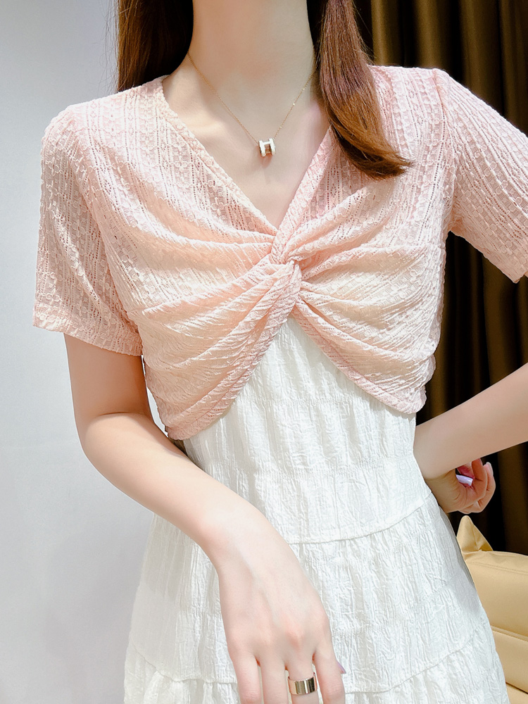 レース 服 ねじりデザイン総レースボレロトップス
