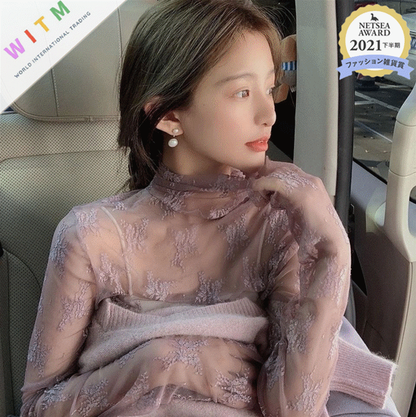 レース 服 花柄透けレース ハイネックインナー 重ね着用レディース