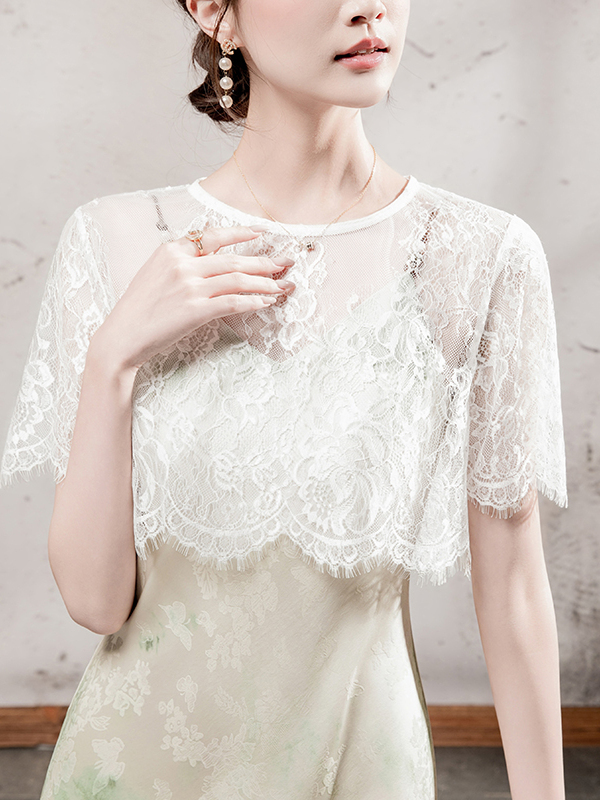 レース 服 花柄レース重ね着風トップス