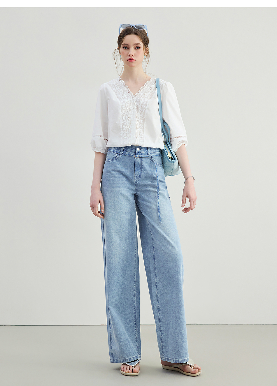 レース 服 優美刺繍レース七分袖ブラウス