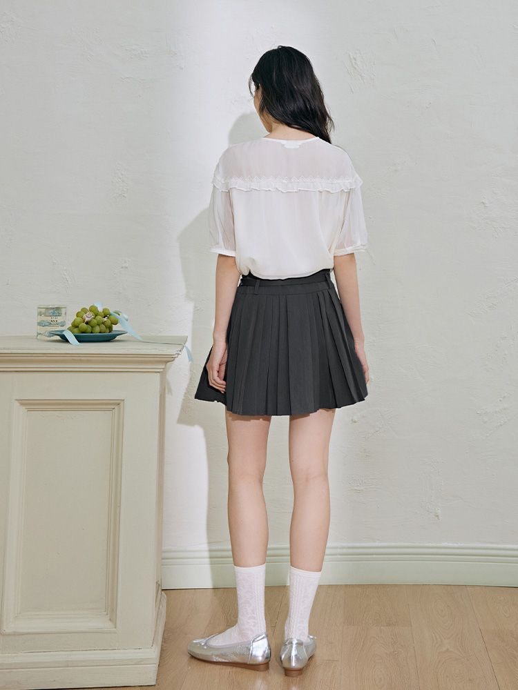 レース 服 花柄レース切替えフリルブラウス